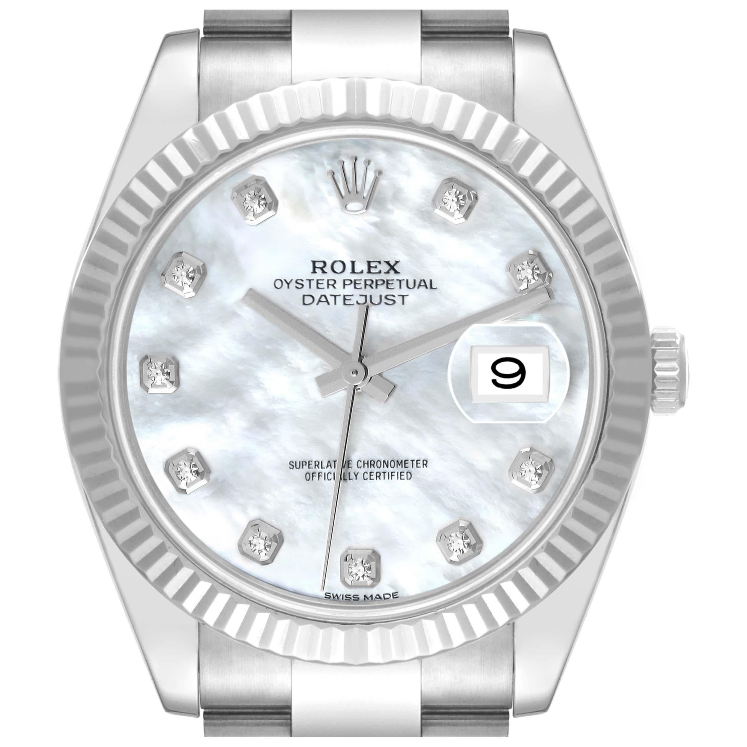Rolex Datejust 41 Steel White Gold Mother Of Pearl Diamond Dial Mens