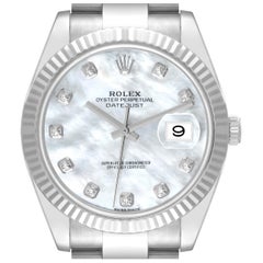 Rolex Datejust 41 Steel White Gold Mother Of Pearl Diamond Dial Mens