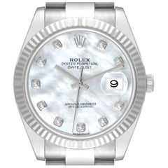Rolex Montre Datejust 41 en acier, or blanc, nacre et diamants pour hommes