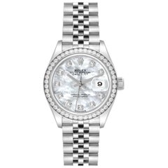 Rolex Datejust Steel White Gold Mother Of Pearl Dial Diamond Ladies Watch