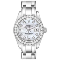 Used Rolex Pearlmaster White Gold Mother Of Pearl Diamond Ladies Watch 69299