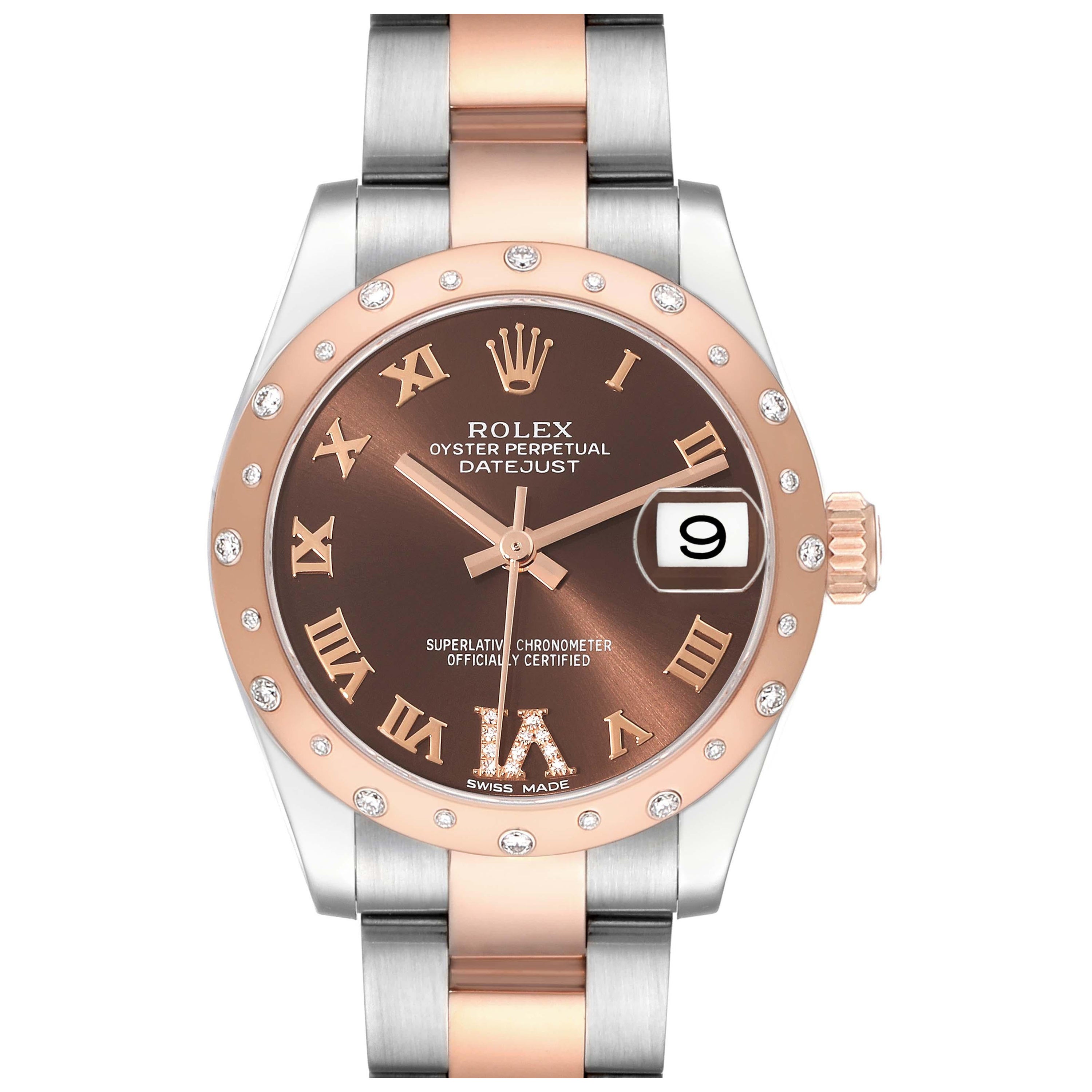 Rolex Datejust Midsize Steel Rose Gold Diamond Ladies Watch 178341