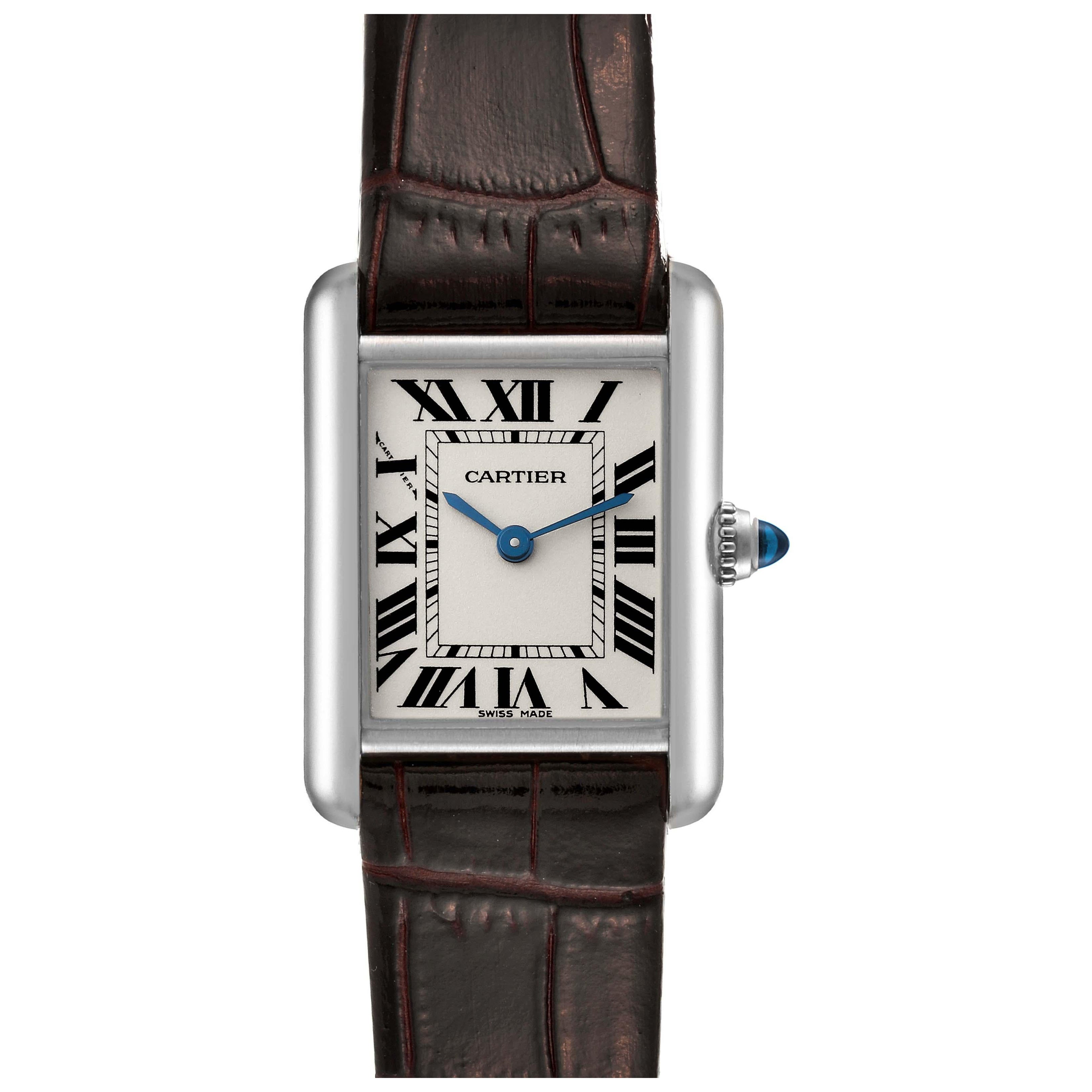 Cartier Tank Louis White Gold Brown Strap Ladies Watch W1541056 For Sale