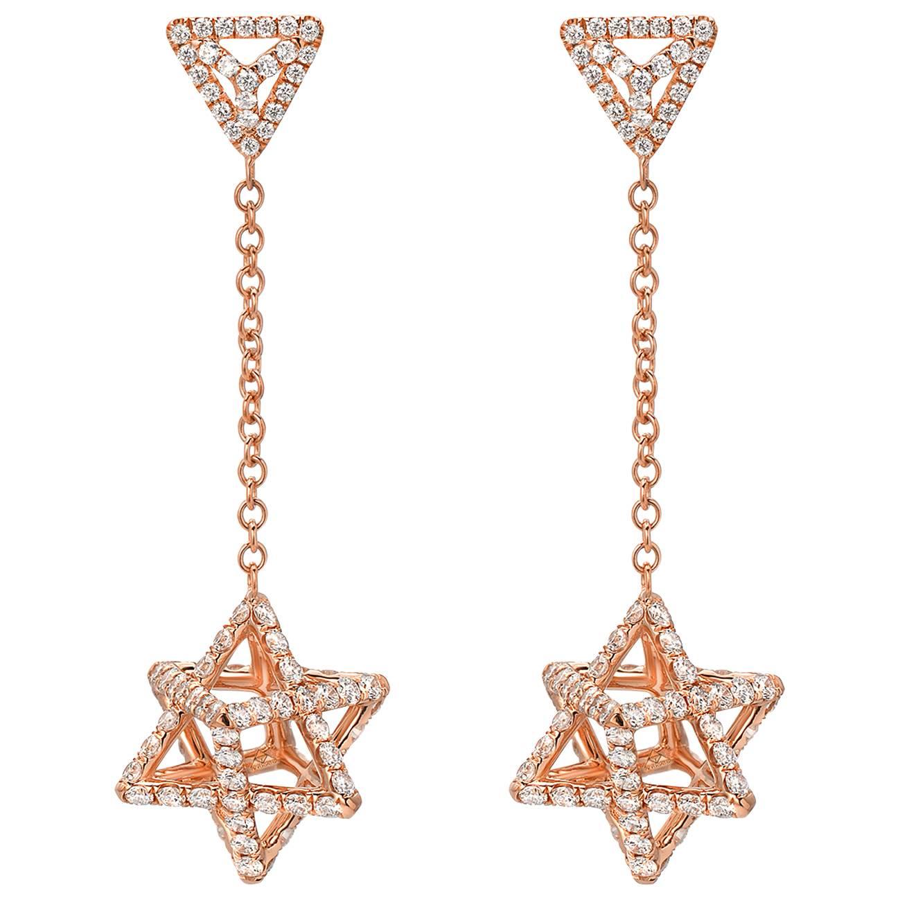 Merkaba Diamond Rose Gold Geometric Drop Earrings
