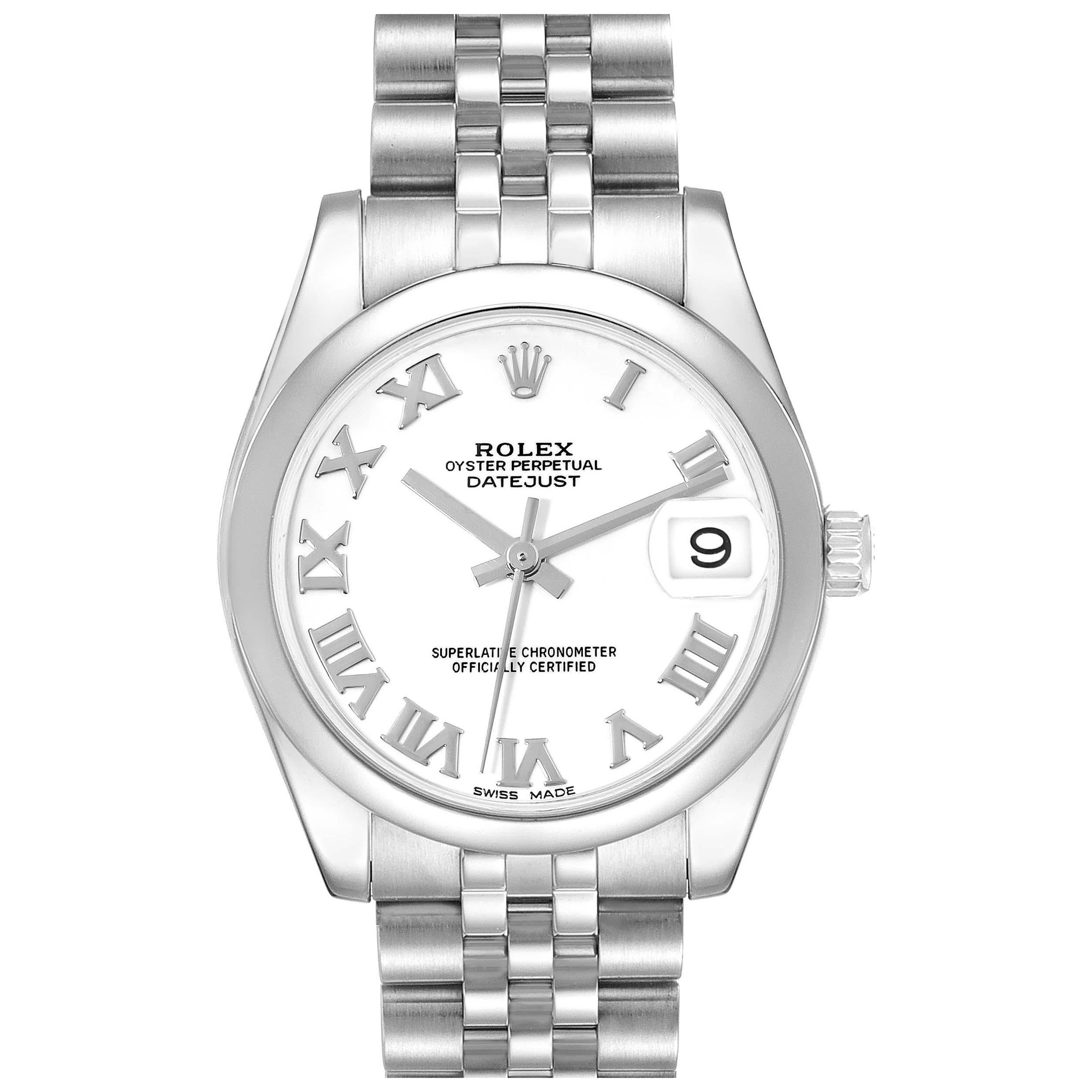 Rolex Datejust Midsize Steel White Roman Dial Ladies Watch 178240 Box Card