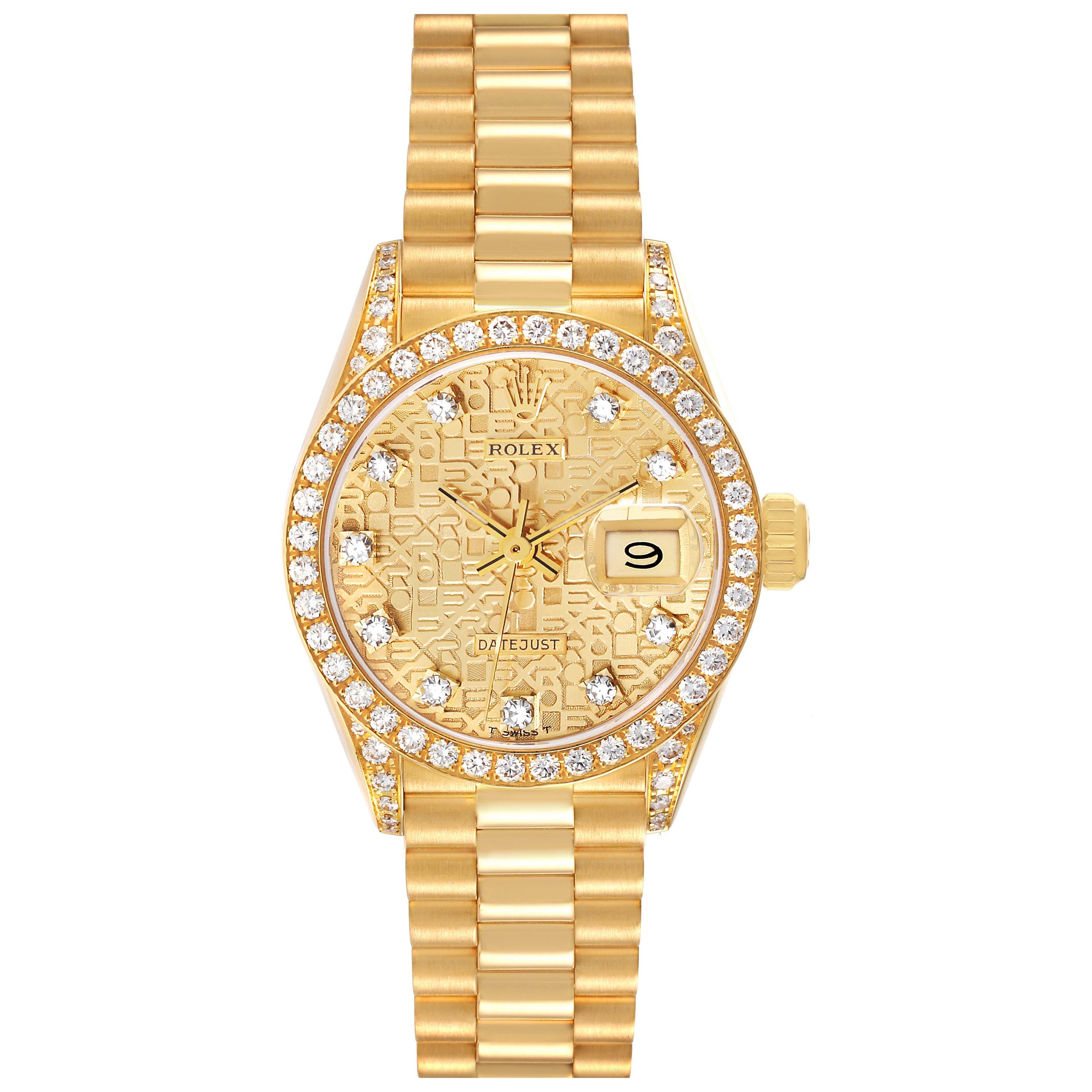 Rolex Datejust President Anniversary Dial Yellow Gold Diamond Ladies Watch 69158