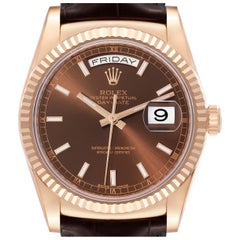 Used Rolex President Day-Date Rose Gold Chocolate Dial Mens Watch 118135 Box Card