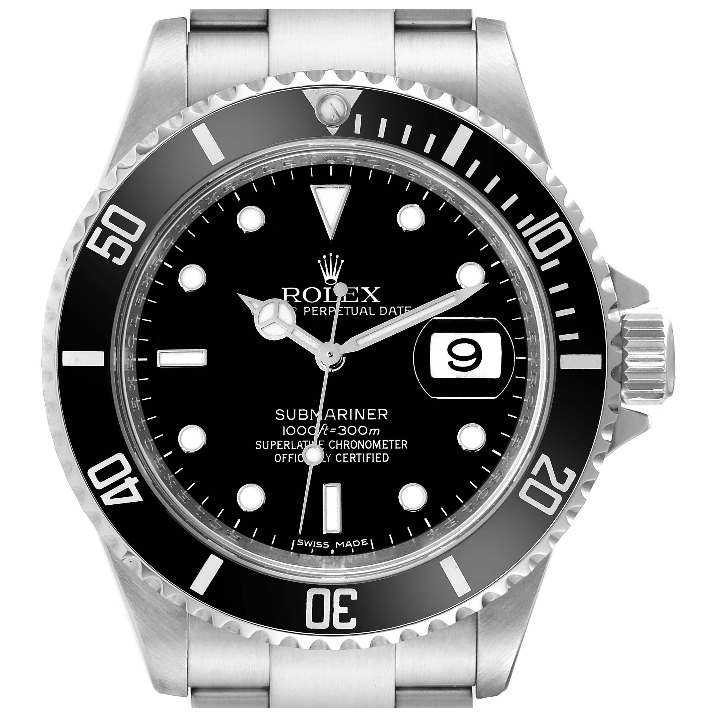 Rolex Submariner Date Black Dial 4 Liner Steel Mens Watch 16610 Box Card
