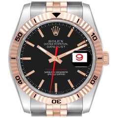 Rolex Datejust Turnograph Black Dial Steel Rose Gold Mens Watch 116261 Box Card