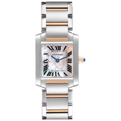 Cartier Tank Francaise Steel Rose Gold Mother Of Pearl Ladies Watch