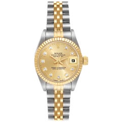 Rolex Datejust Steel Yellow Gold Champagne Diamond Dial Watch 69173