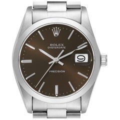 Rolex OysterDate Precision Brown Dial Steel Vintage Mens Watch 6694