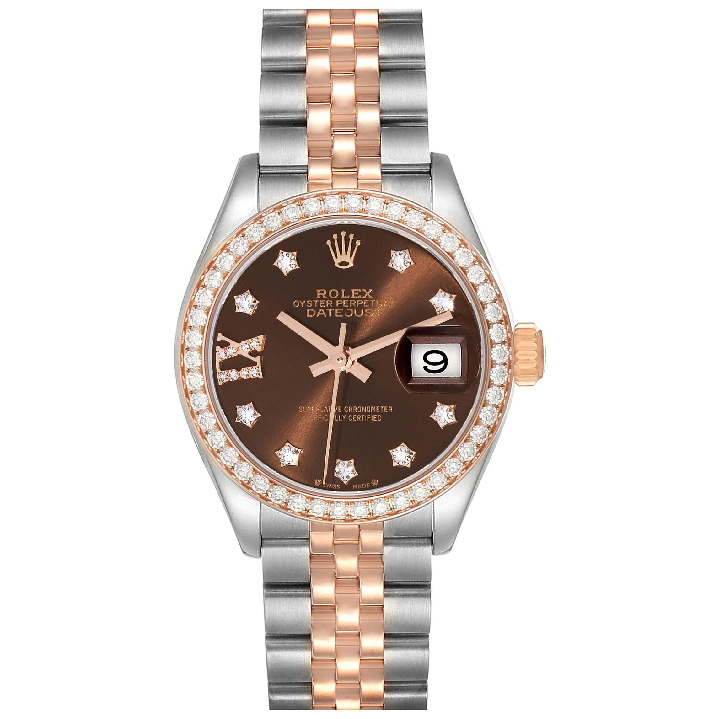 Rolex Datejust 28 Steel Rolesor Everose Gold Diamond Ladies Watch 279381