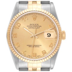 Vintage Rolex Datejust Steel Yellow Gold Champagne Arabic Dial Watch 16233 Box Papers