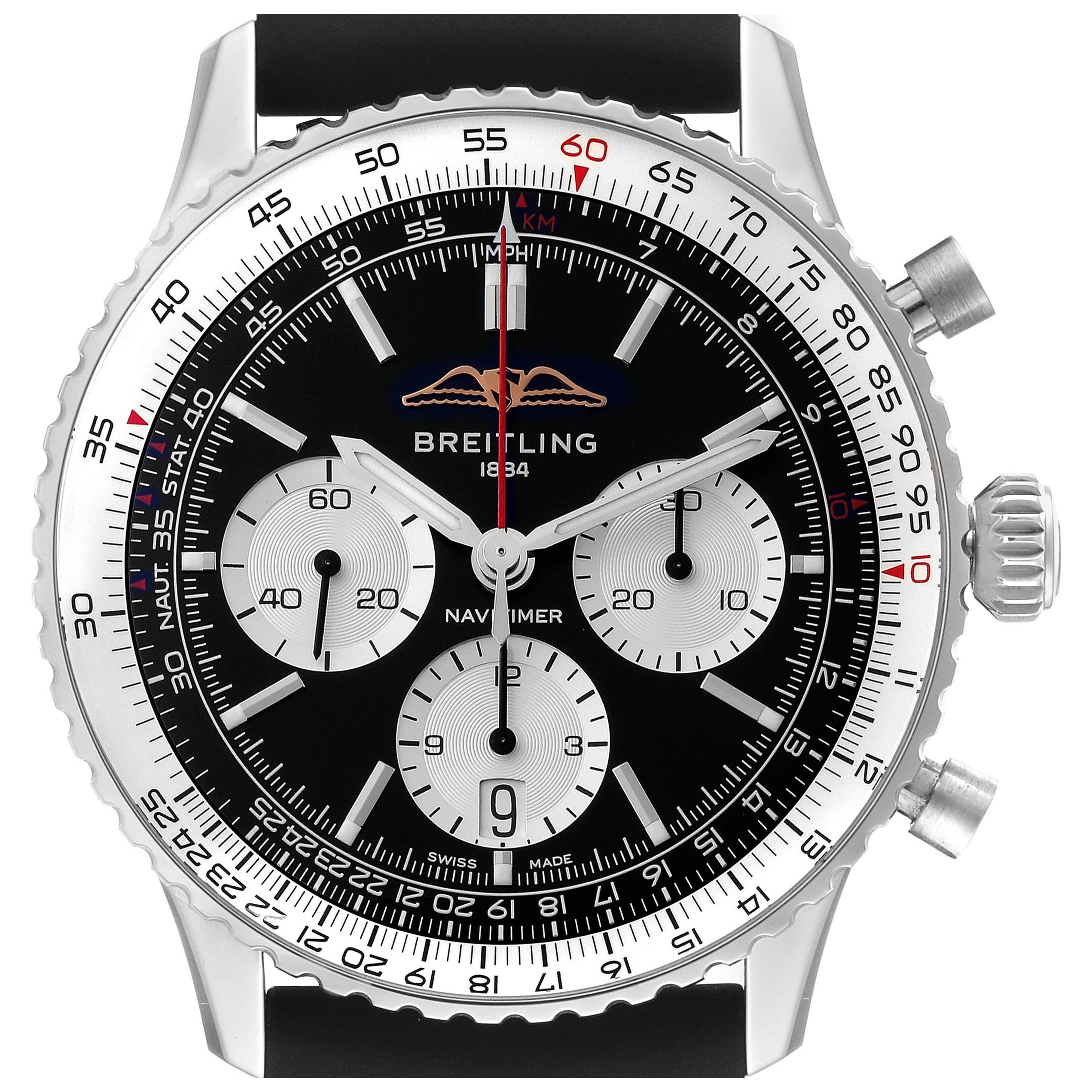 Breitling Navitimer B01 Black Dial Steel Mens Watch AB0138 Box Card For Sale