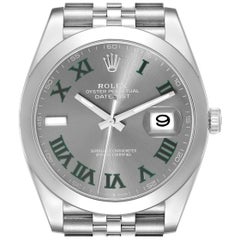 Rolex Montre Datejust 41 grise et verte avec cadran en acier pour hommes 126300, non portée