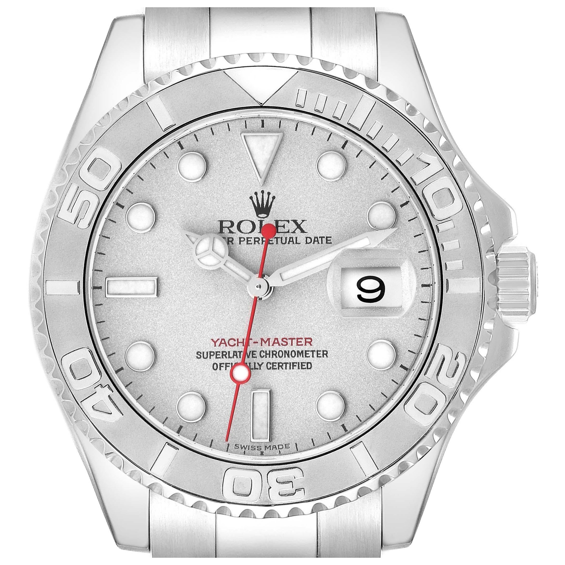 Rolex Yachtmaster Silver Dial Platinum Bezel Steel Mens Watch 16622 Box Papers