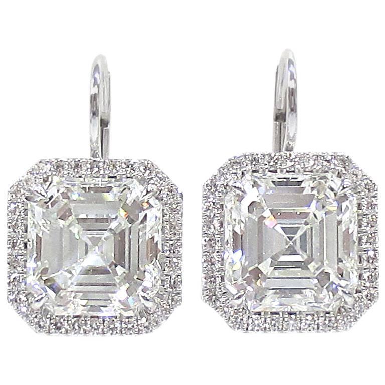 8.36 Carats GIA Certified Asscher Cut Diamonds Gold Earrings at 1stdibs