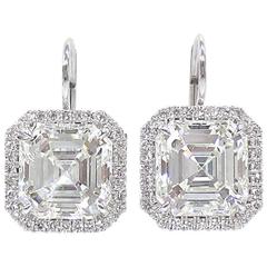 8.36 Carats GIA Certified Asscher Cut Diamonds Gold Earrings 11