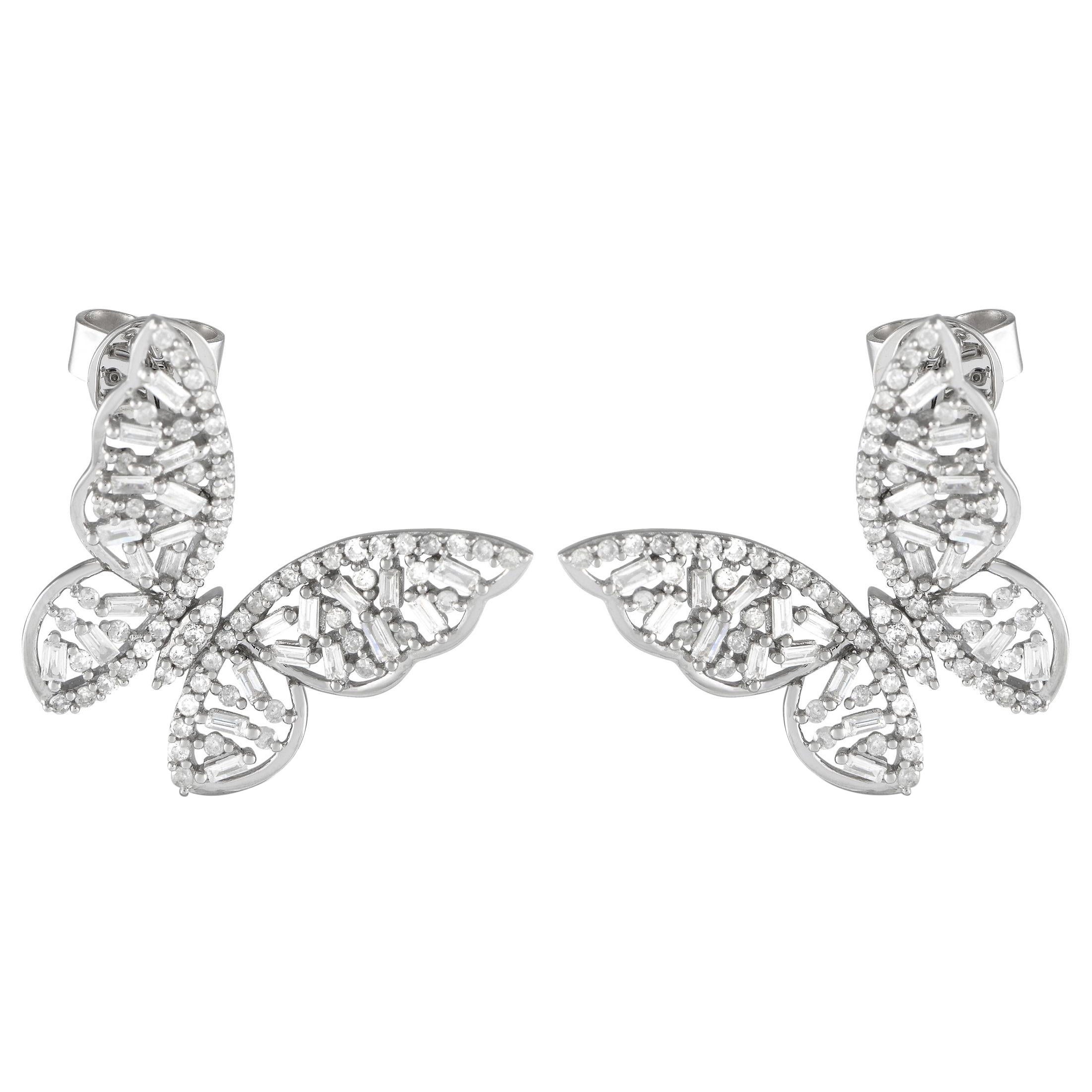 LB Exclusive 14K White Gold 1.0ct Diamond Butterfly Earrings ER28227 For Sale