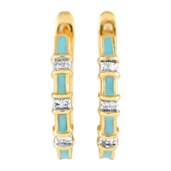 LB Exclusive 14K Yellow Gold 0.05ct Diamond and Blue Enamel Earrings ER28196