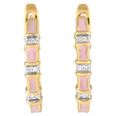 LB Exclusive 14K Yellow Gold 0.05ct Diamond and Pink Enamel Earrings ER28196