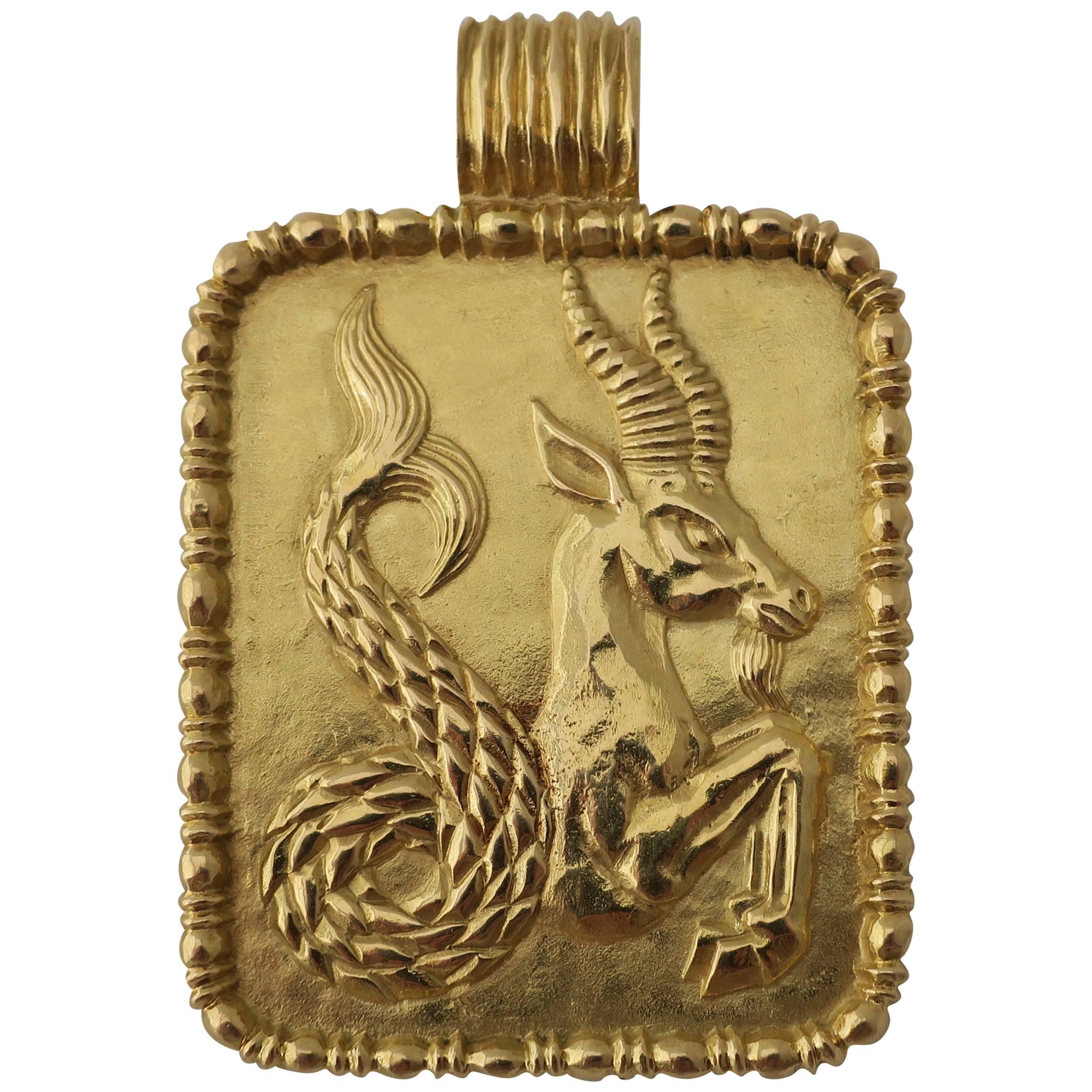 Fred of Paris Large Sized Capricorn Zodiac Pendant Circa 1970