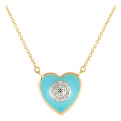 LB Exclusive 14K Yellow Gold Diamond & Turquoise Enamel Heart Necklace PN15068