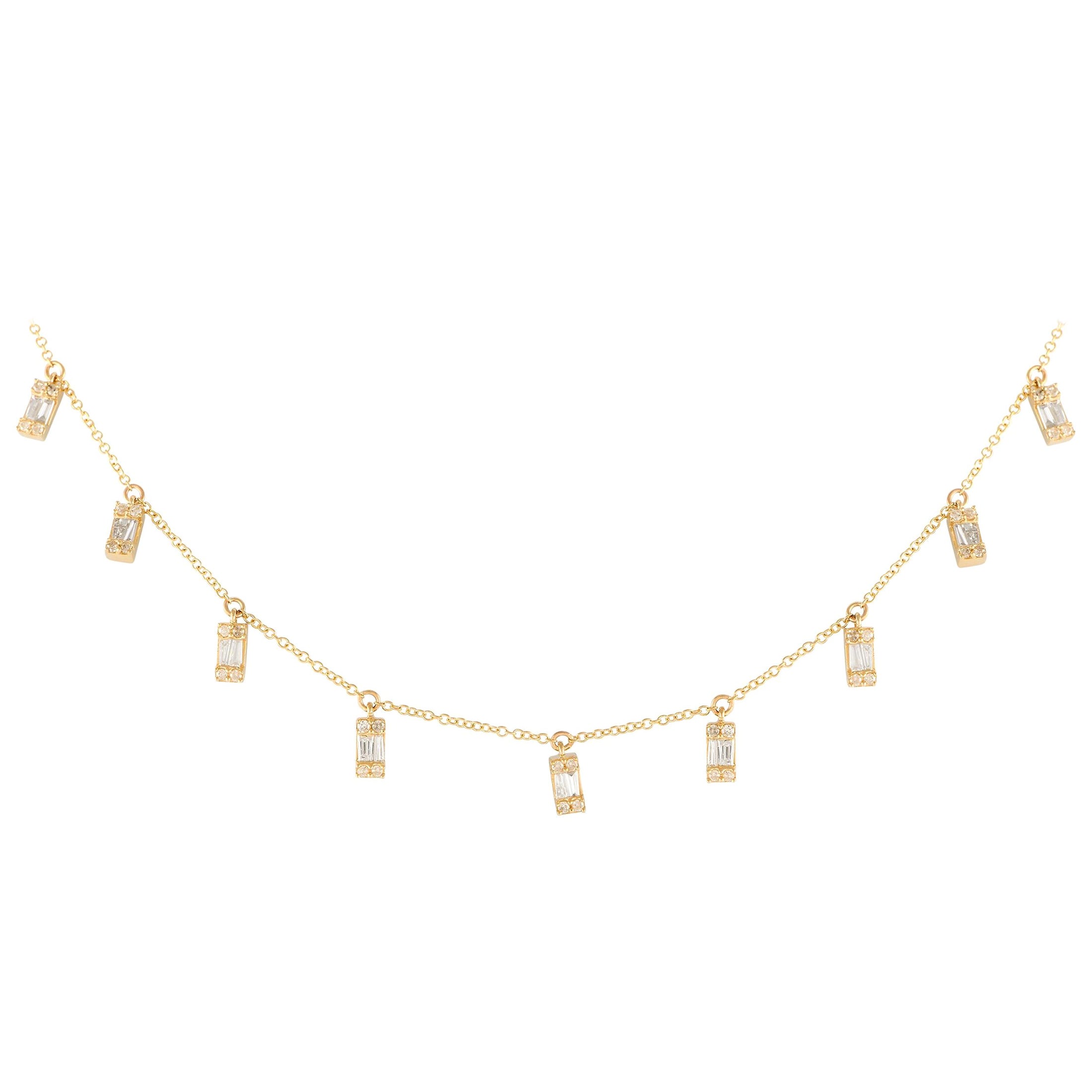 LB Exclusive 14K Yellow Gold 0.98ct Diamond Station Necklace NK01433 For Sale