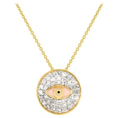 LB Exclusive 14K Yellow Gold 0.20ct Diamond Pink Evil Eye Necklace PN15061