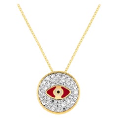 LB Exclusive 14K Yellow Gold 0.20ct Diamond Red Evil Eye Necklace P15061
