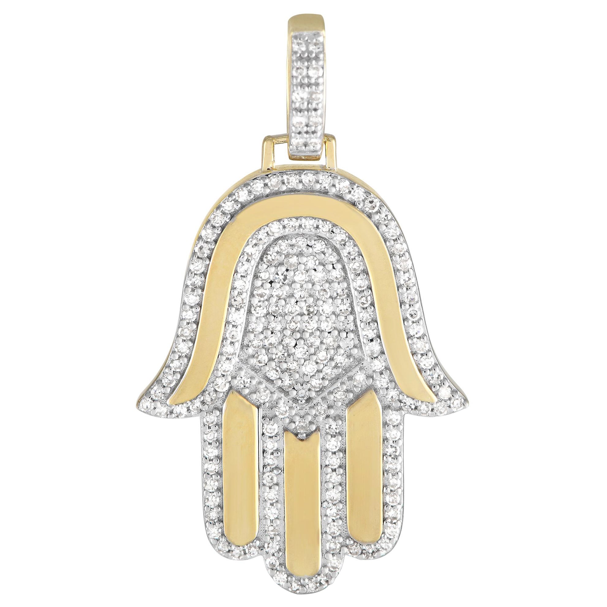 LB Exclusive 14K Yellow Gold 0.50ct Diamond Hamsa Pendant PN15102 For Sale
