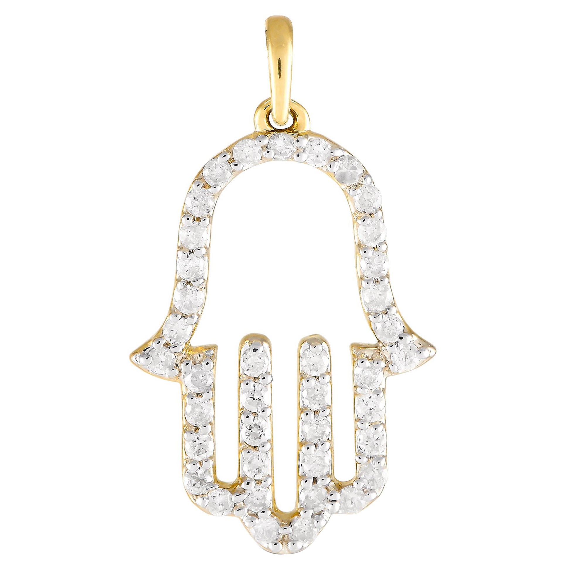 LB Exclusive 14K Yellow Gold 0.33ct Diamond Hamsa Pendant PN14754 For Sale