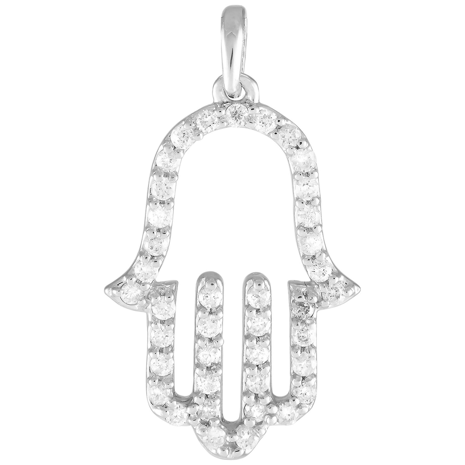 LB Exclusive 14K White Gold 0.33ct Diamond Hamsa Pendant PN14754 For Sale