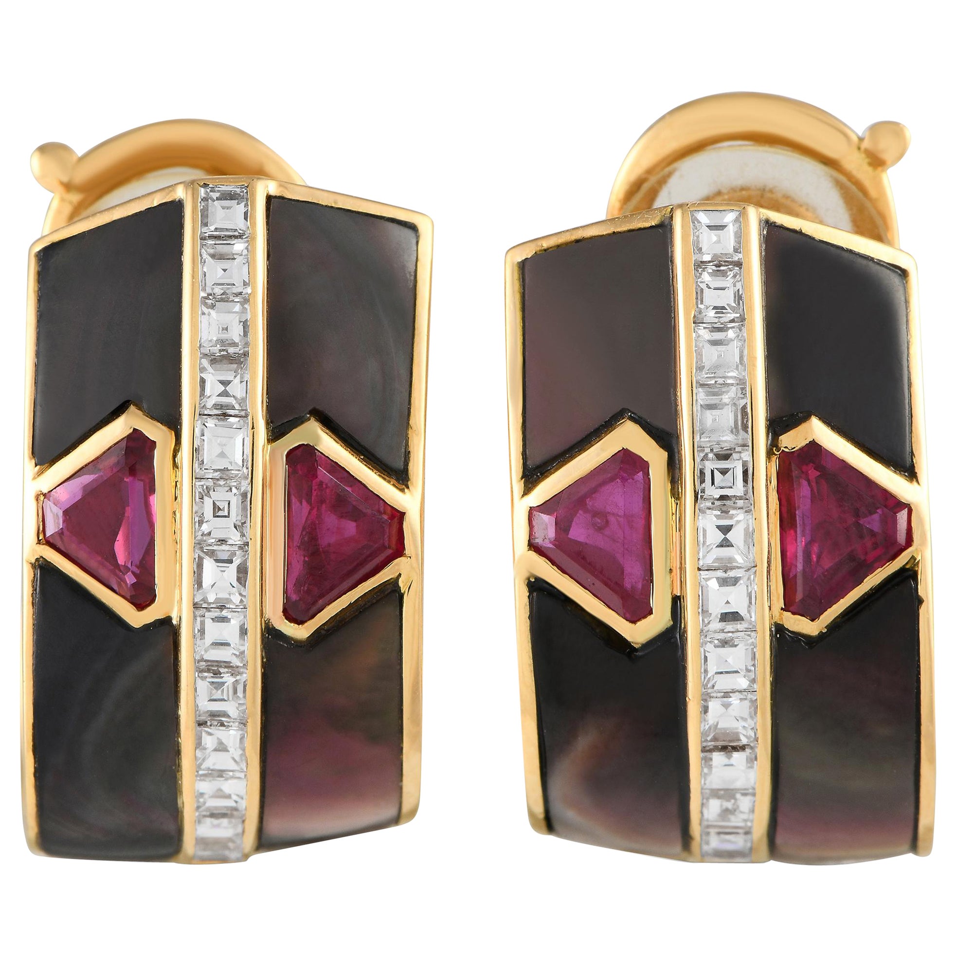 Piaget 18K Yellow Gold Diamond & Mother of Pearl Clip-On Earrings VC12-120523 For Sale