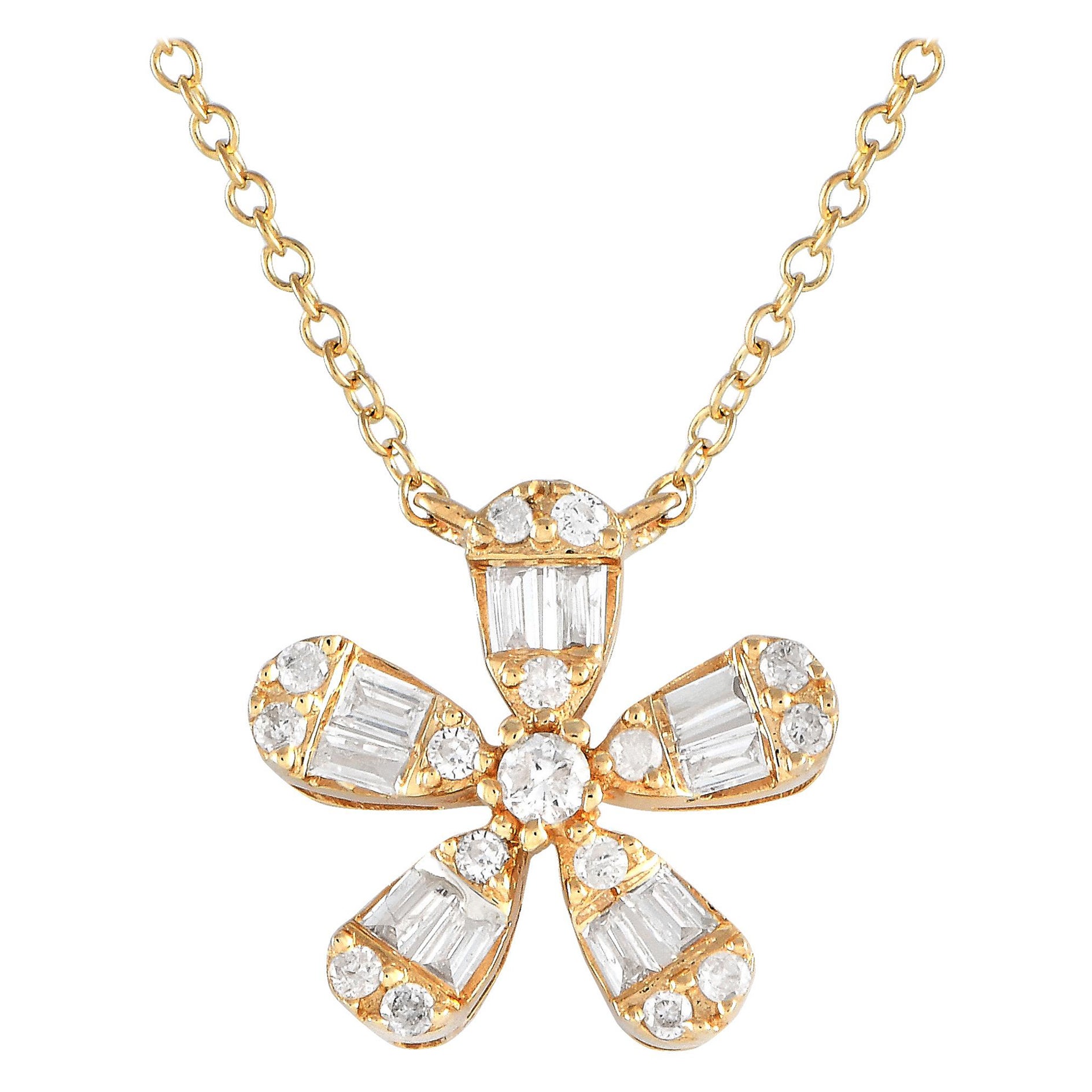 LB Exclusive 14K Yellow Gold 0.23ct Diamond Flower Necklace PN14995