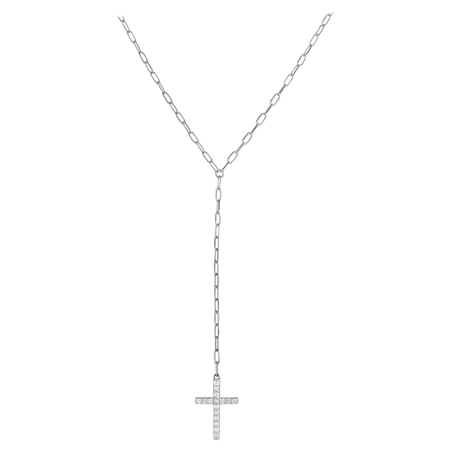 LB Exclusive 14K White Gold 0.16ct Diamond Cross Link Necklace NK01133