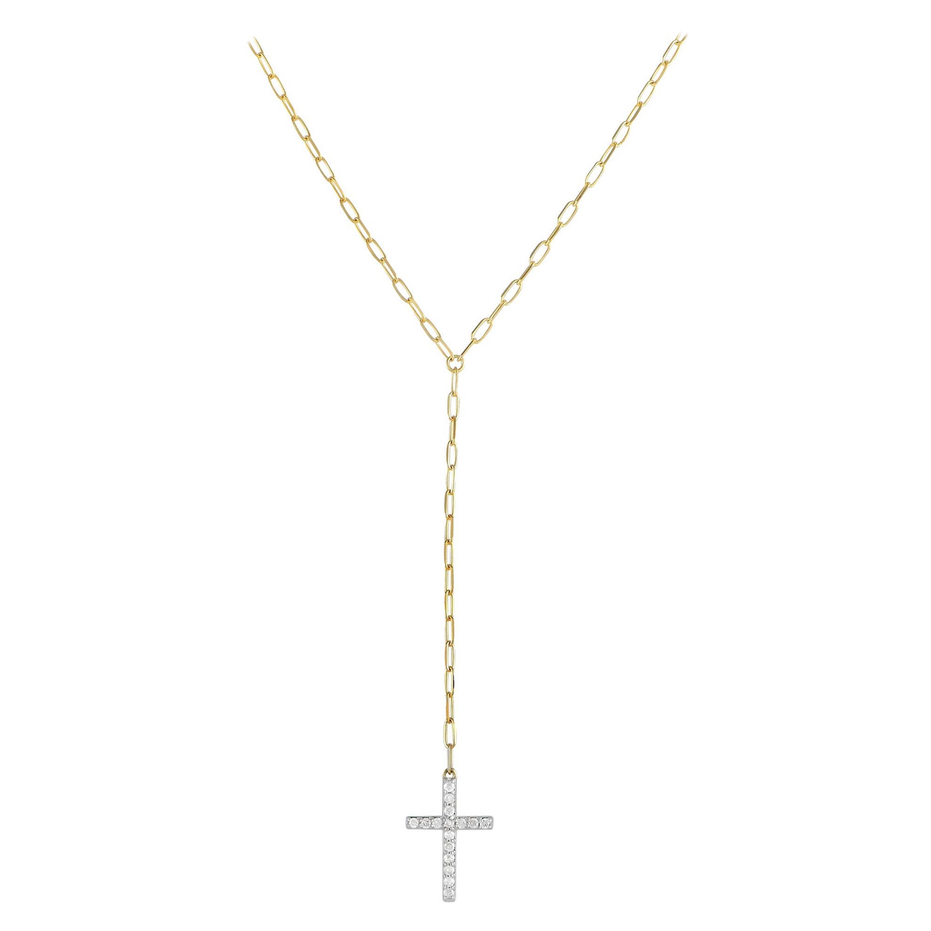 LB Exclusive 18K Yellow Gold 0.18ct Diamond Cross Link Necklace NK01133