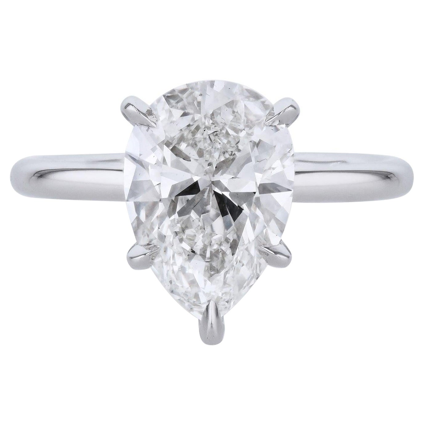 3.13 carat Pear Shape Diamond Platinum Engagement Ring For Sale