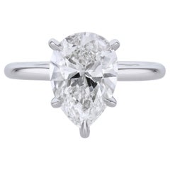 Bague de fiançailles en platine avec diamant en forme de poire de 3,13 carats