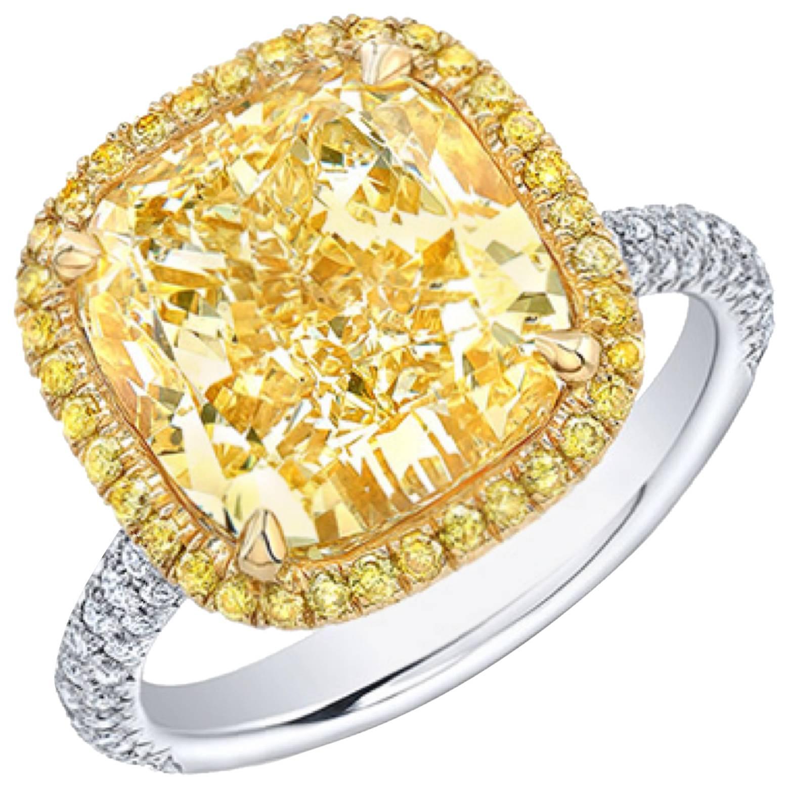 8.59ct Fancy Yellow Cushion Diamond Ring! 