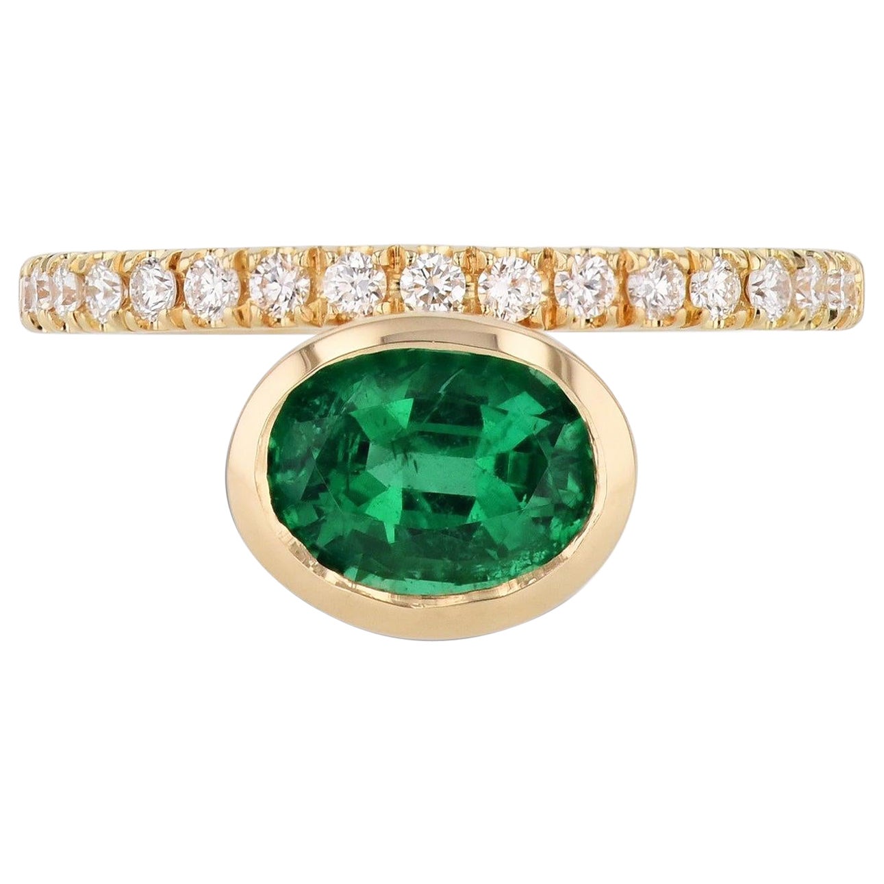 Oval Zambian Emerald and Pave Diamond Ring For Sale