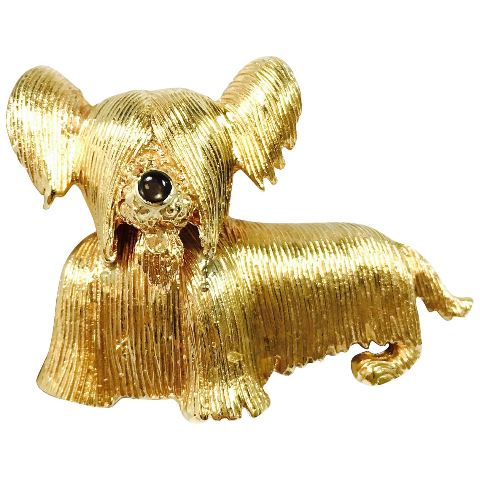 Vintage Terrier Yellow Gold Dog Pin Brooch