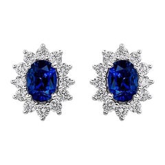 Roman Malakov 1.53 Carats Total Oval Cut Blue Sapphire & Diamonds Stud Earrings