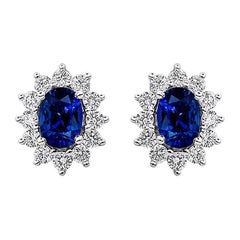 Roman Malakov 1.53 Carats Total Oval Cut Blue Sapphire & Diamonds Stud Earrings