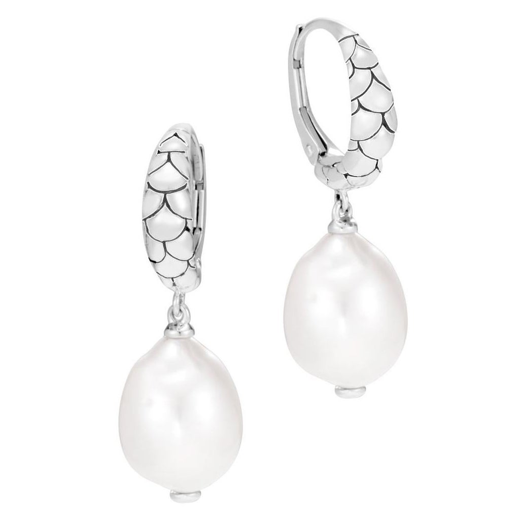 John Hardy Legends Naga Silver Pearl Drop Earrings - Special Sale  For Sale