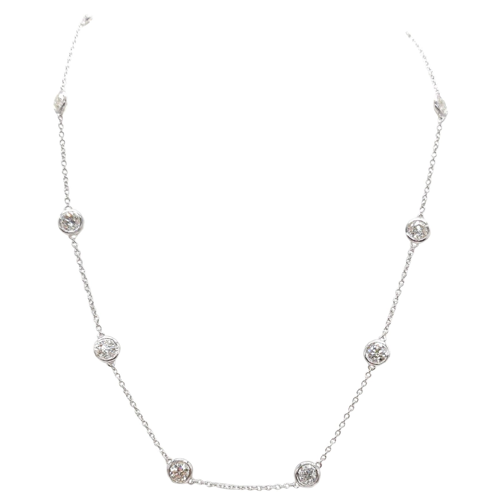 5.03 Carat 10 Station Diamond by the Yard Necklace 14 Karat White Gold 16" For Sale