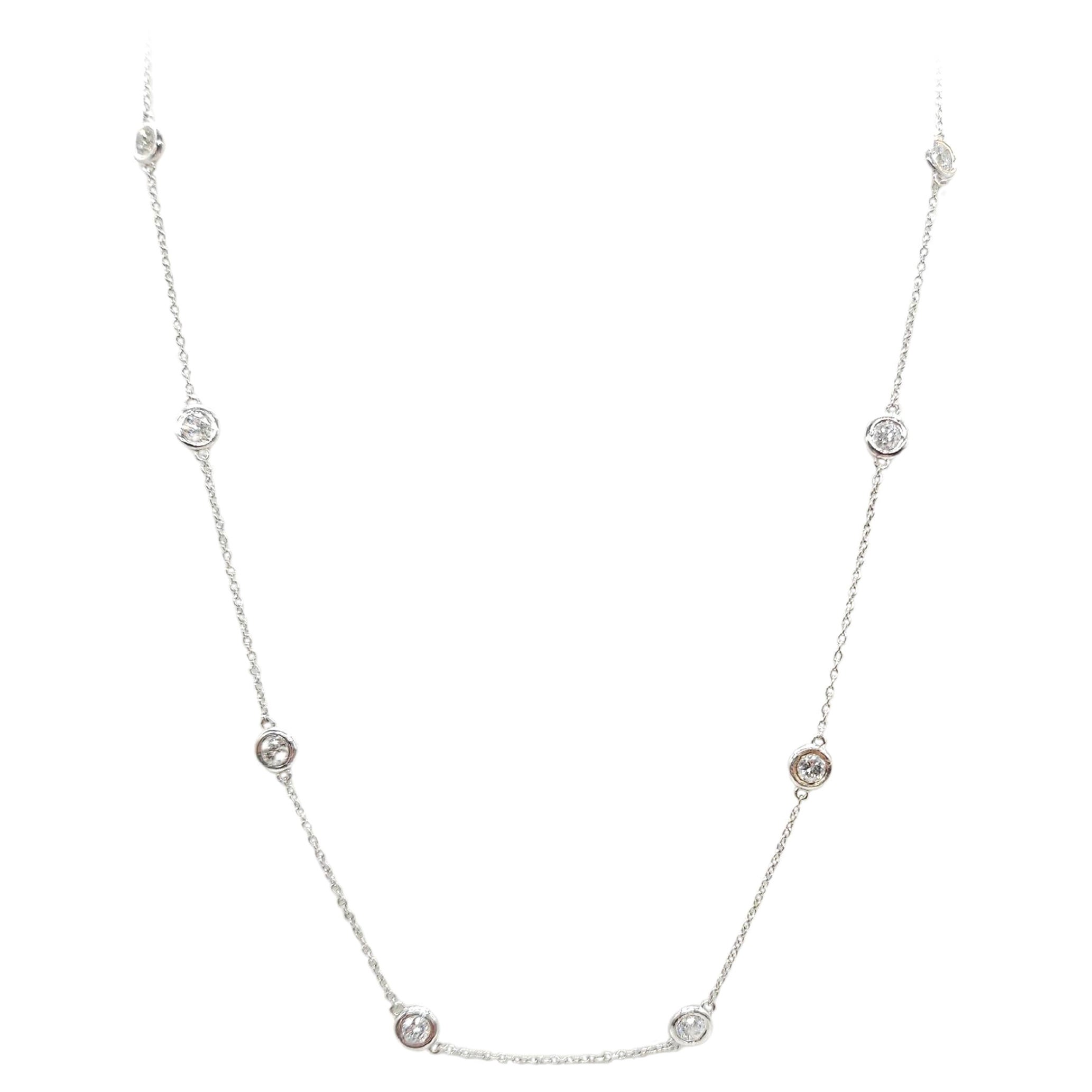1.76 Carat 10 Station Diamond by the Yard Necklace 14 Karat White Gold 16" For Sale