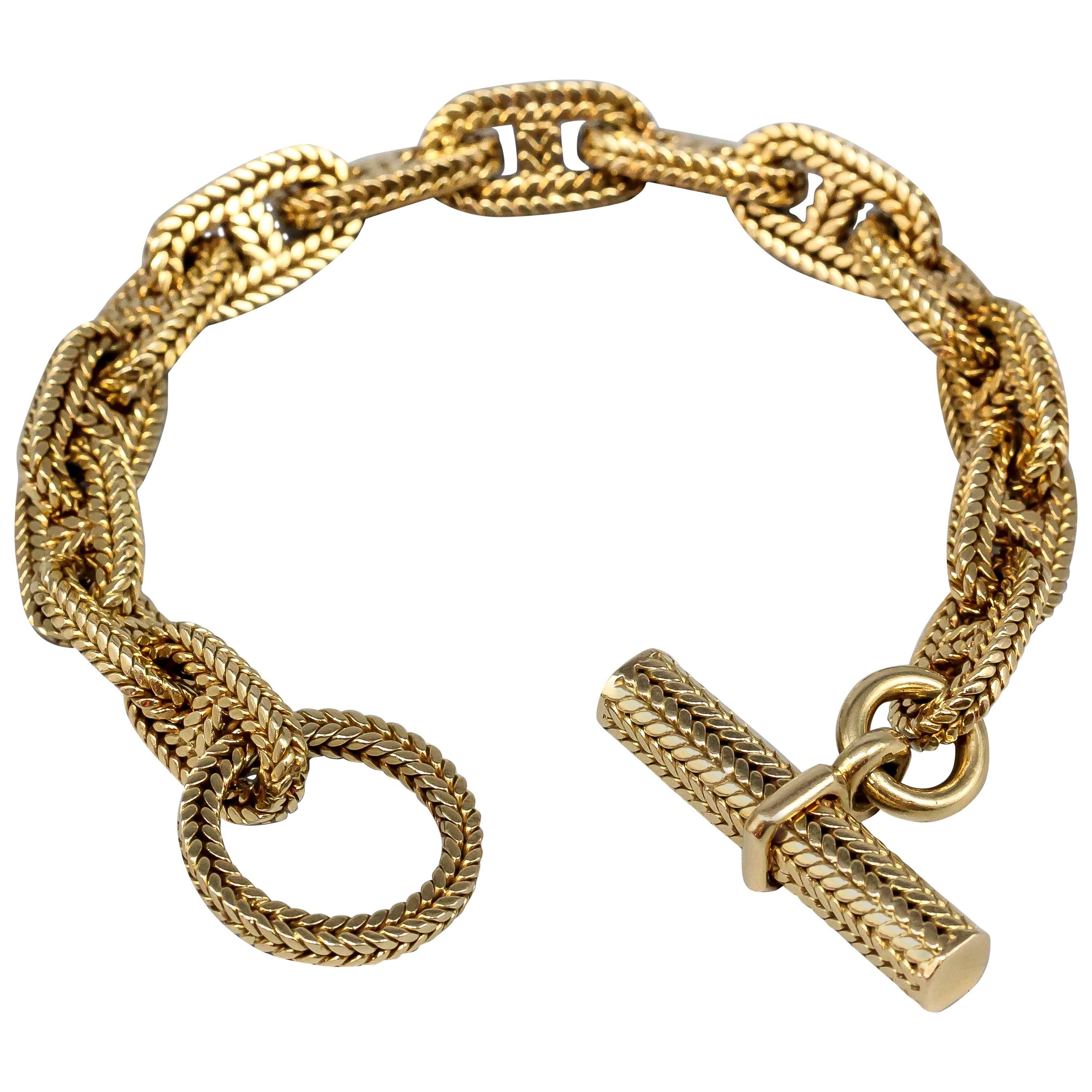 Hermes Chaine D'anche Tresse Gold Link Bracelet