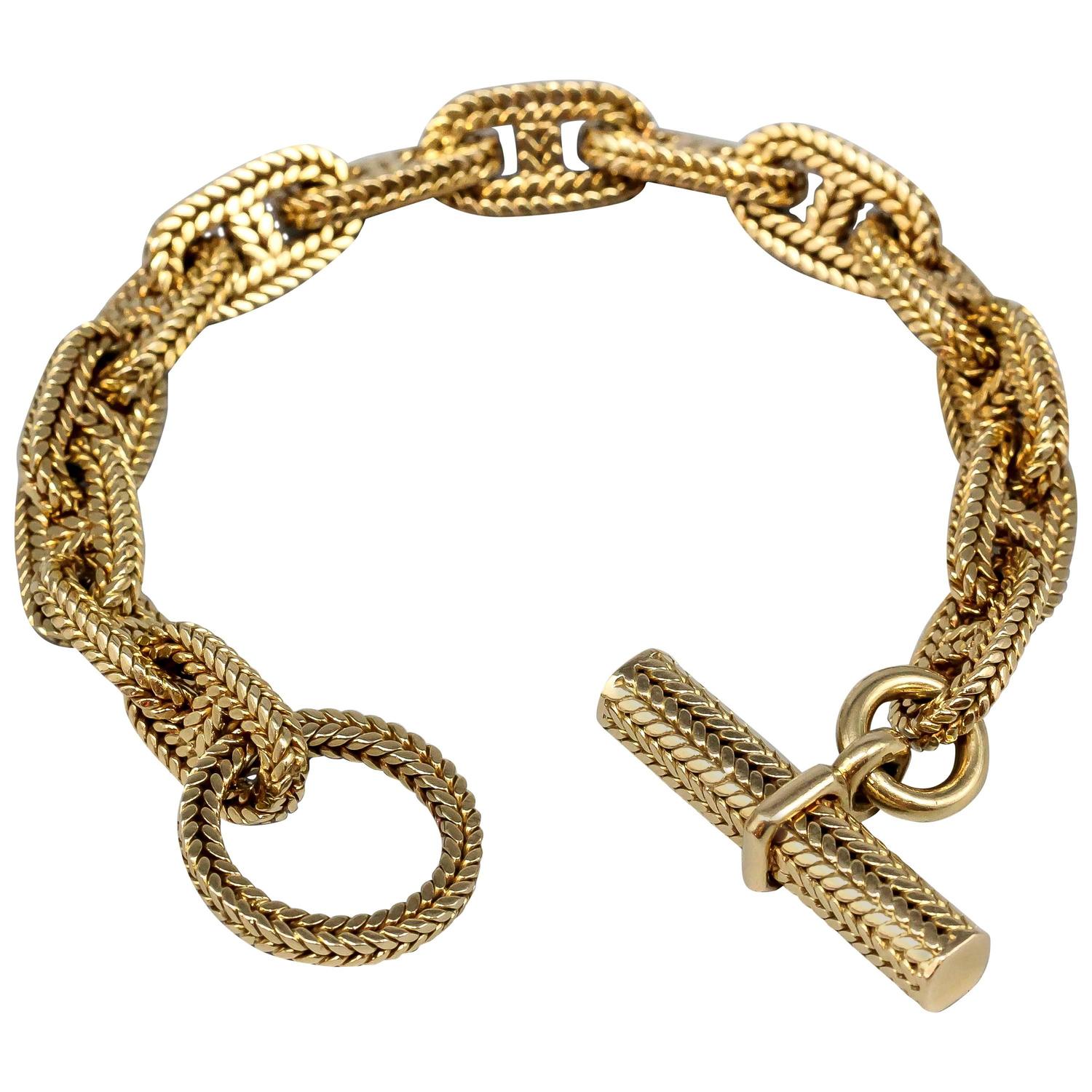 Hermes Chaine D'anche Tresse Gold Link Bracelet at 1stdibs